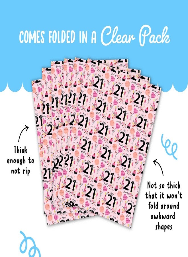 CENTRAL 23 Pink Wrapping Paper for Women - 6 Sheets of Gift Wrap - Party - 21st Wrapping Paper for Her - For Friends or Girlfriend - Age 21 - Comes with Fun Stickers - Image 4